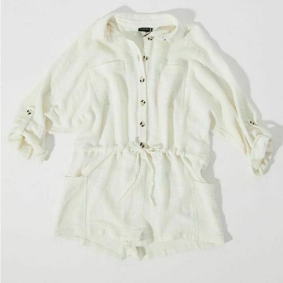 Urban Outfitters Out From Under Button-Down Romper Collared Ivory - Picture 1 of 11